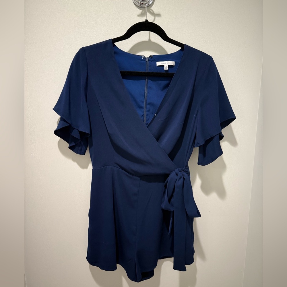Naked Zebra Navy Flutter Sleeve Romper